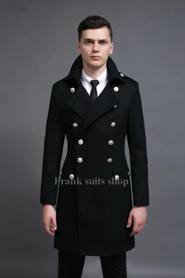 

Custom made 2017 New arrival Black male slim double breasted winter woolen coat high quality large Overcoat