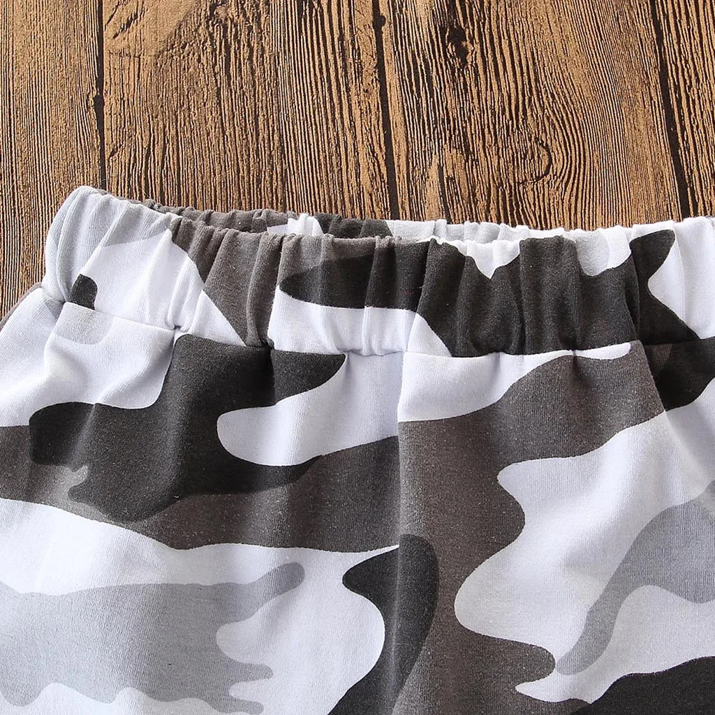 Toddler Kids Baby Boys Outfits Clothes Letter Print T-shirt+Camouflage Pants Set |