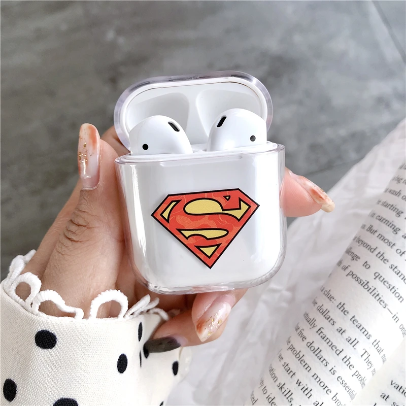 Милый прозрачный чехол с рисунком супергероя для Airpods, беспроводной защитный чехол, противоударный чехол для Apple Air Pods, 2 чехла для зарядки
