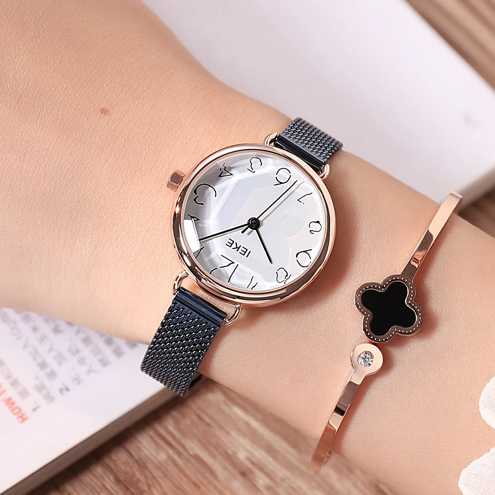 IEKE Брендовые женские часы браслет из нержавеющей стали наручные Кварцевые