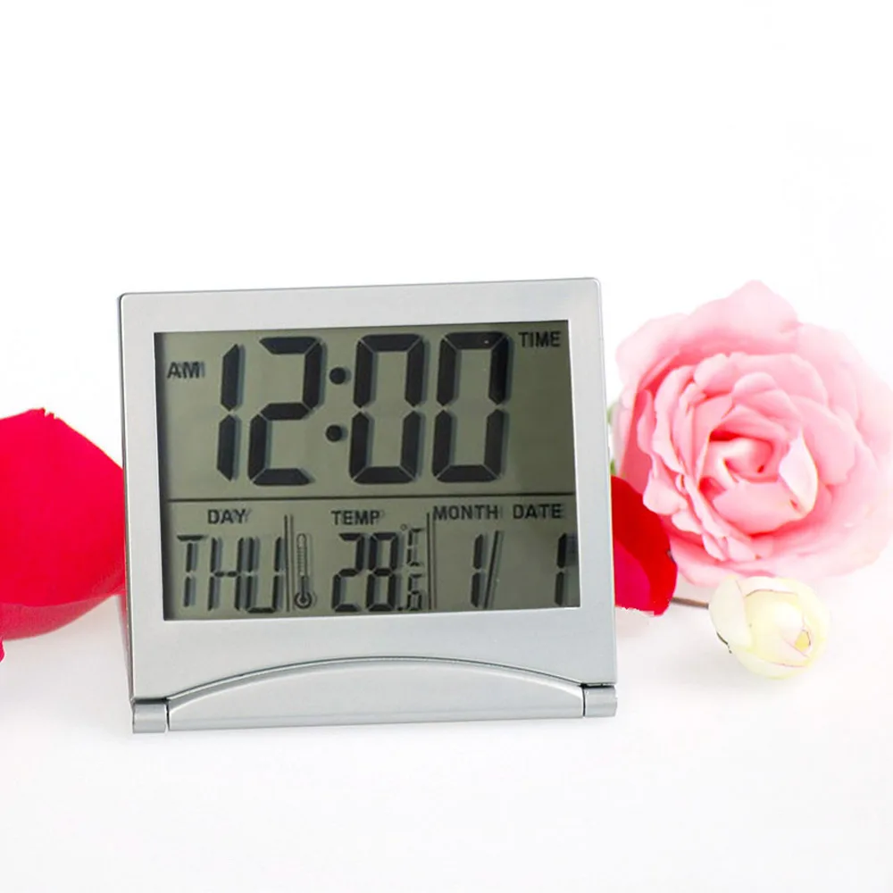 Portable LCD Cover Display Digital Thermometer Temperature Weather Station Clock Folding Travel Desk Calendar | Инструменты