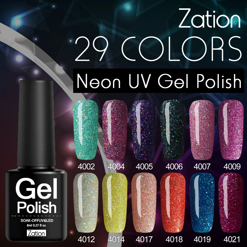 Zation Nails Art татуировки гвоздь Гель лак Длительное Замачивание Led УФ Блестки