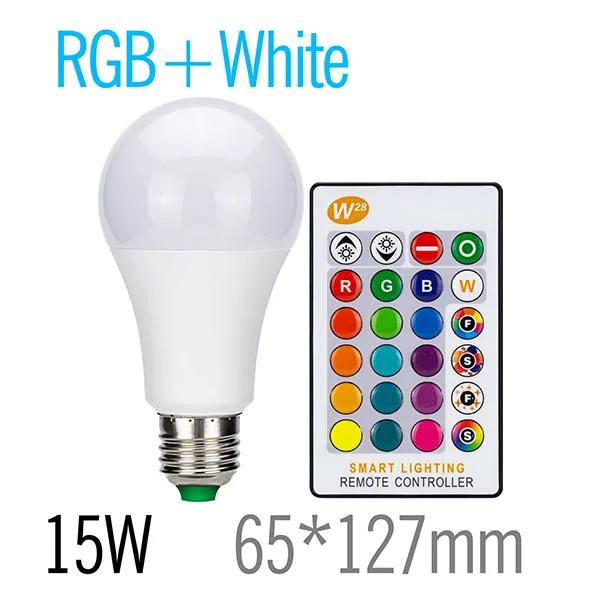 15W RGB White Remote Светодиодный светильник RGB с регулируемой яркостью, 5 Вт, 10 Вт, 15 Вт, AC85-265V, 16 видов цветов, с ИК-пультом дистанционного управления, умное освещение в помещении, вечерние, для украшения шоу - Испускаемый цвет: 15W RGB White Remote