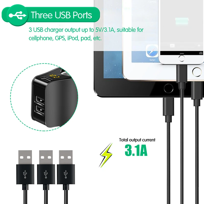 Универсальный 3 USB Автомобильное зарядное устройство 80 Вт адаптер питания ток