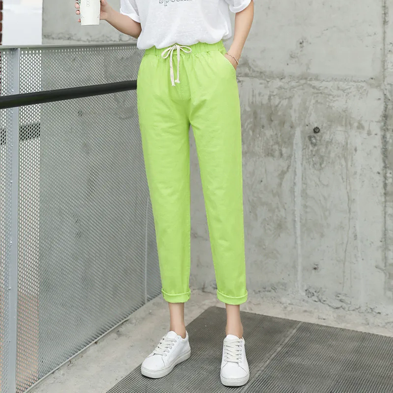 Женские повседневные брюки Harajuku свободные размера плюс из хлопка и льна с