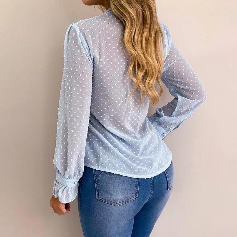 Летние повседневные женские топы и блузки с длинным рукавом бантом однотонные