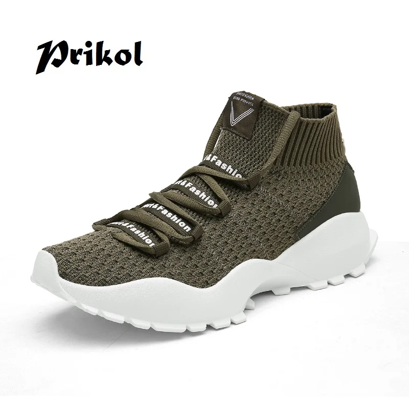 Мужские кроссовки для бега Prikol легкие гибкие с высоким берцем из мягкой кожи