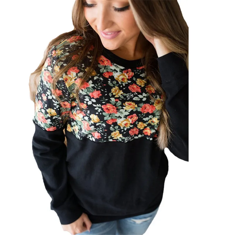 Толстовки для женщин 2018 бренд женский с длинным рукавом Печатный цветочный
