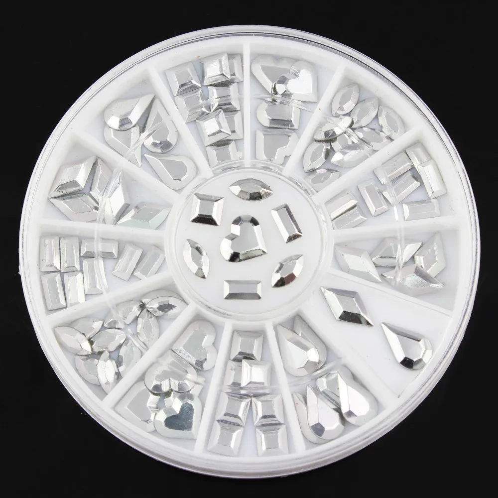 Серебряный восьмиугольный блеск 3D дизайн ногтей капли воды сердце любовь ромб