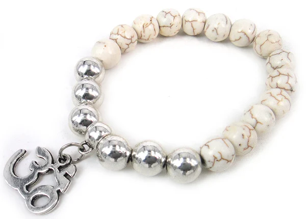 

MOODPC Free Shipping Fashion 10mm natual semi precious stone bracelet and OM pendant charm women or men metal Bracelets