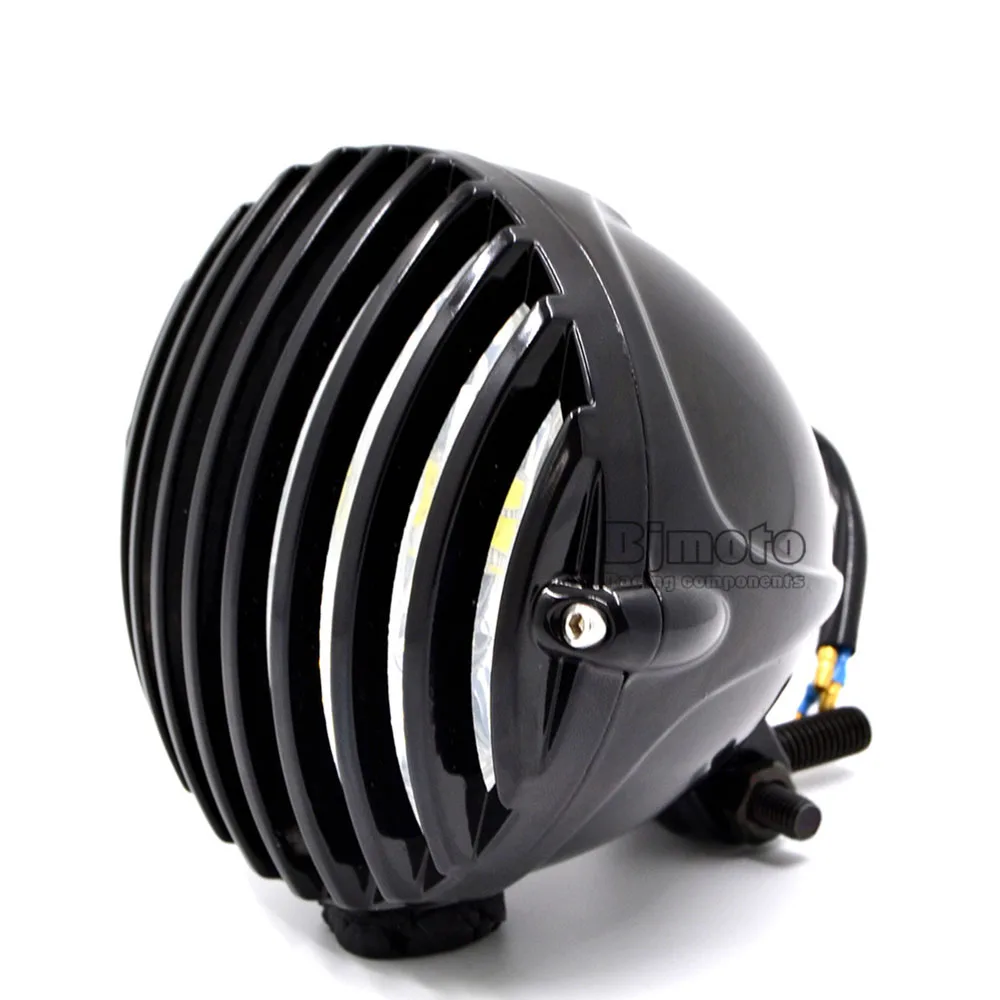 BJMOTO черный 4-7/8 ''светодиодный мотоциклетный головной светильник противотуманный светильник налобный фонарь Farol для Harley Кафе Racer Chopper Bobber Touring на заказ