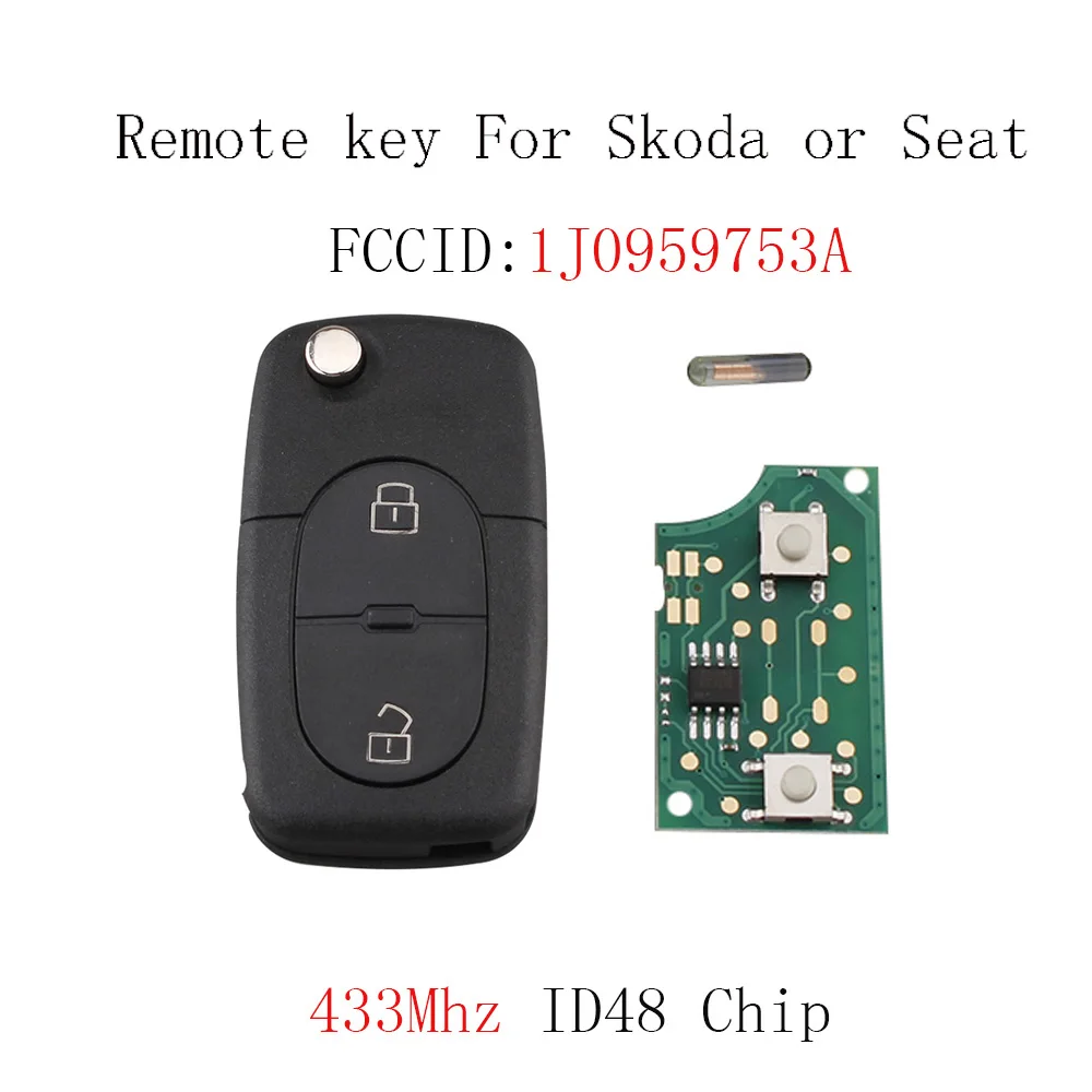 433Mhz Remote Car key For Seat Leon 2000 2001 Toledo 1999 Skoda Octavia I 1997 1998 1J0959753A | Автомобили и мотоциклы
