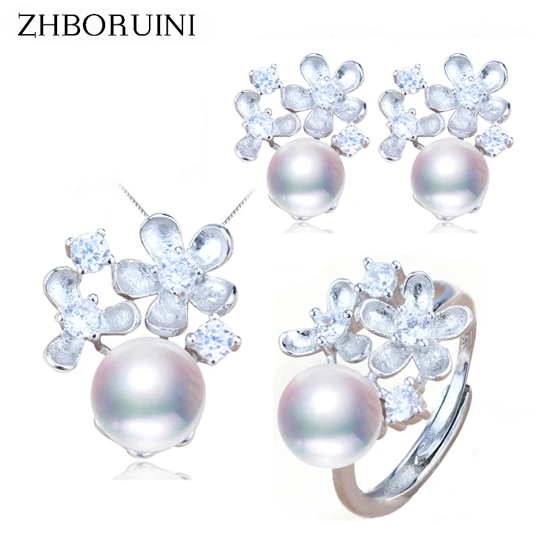 Женское жемчужное кольцо с цветком и жемчужиной zhboruini Мода 925 пробы|fashion pearl jewelry