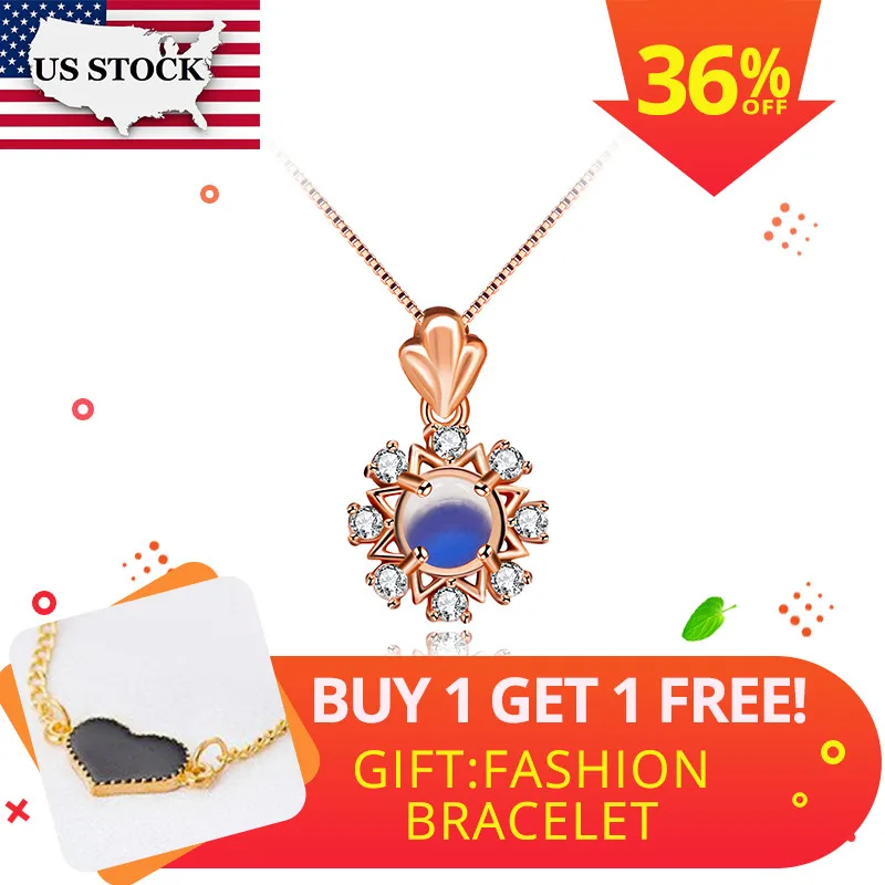 

Uloveido Natural Moonstone Round Pendant Necklace for Women, 925 Sterling Silver, 6*6mm Engagement Gemstone Jewelry FN153