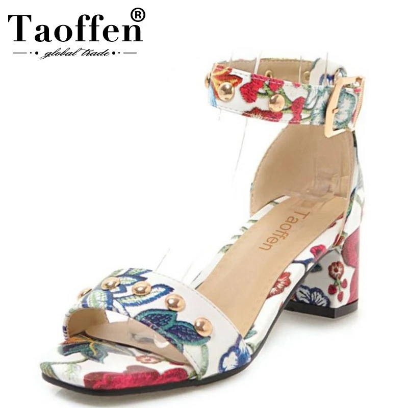 TAOFFEN/размеры 34-43 женская обувь с рельефными цветами женские летние сандалии