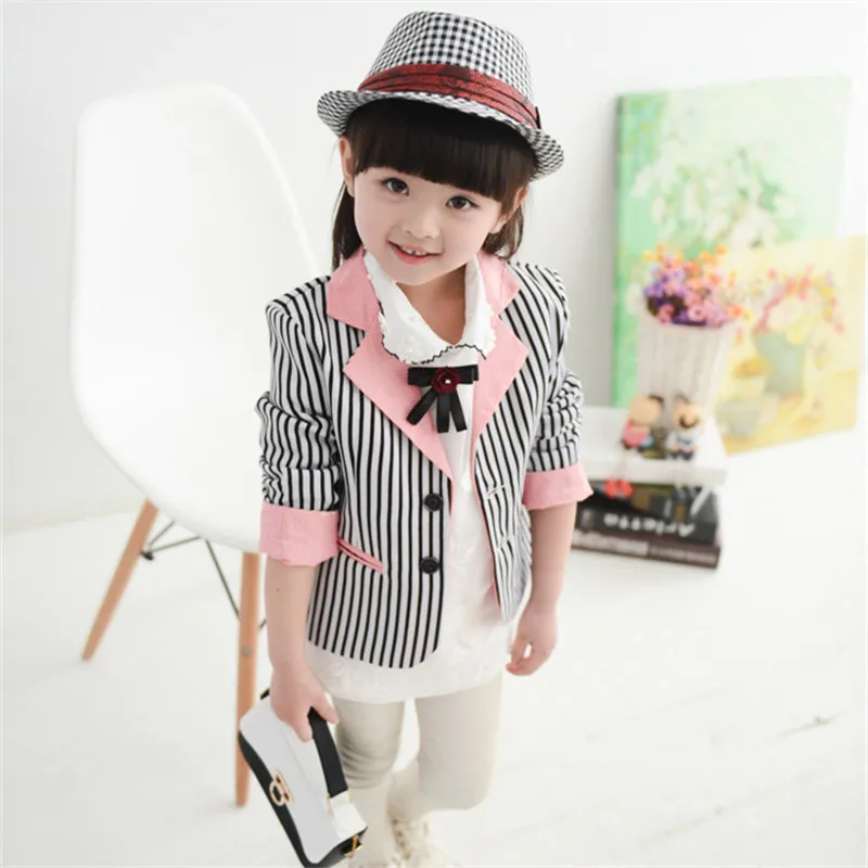 striped Милый блейзер для девочек, пальто элегантный костюм в полоску для девушек, Блейзер, пальто для девочек от 2 до 12 лет, детский Блейзер, верхняя одежда - Цвет: striped