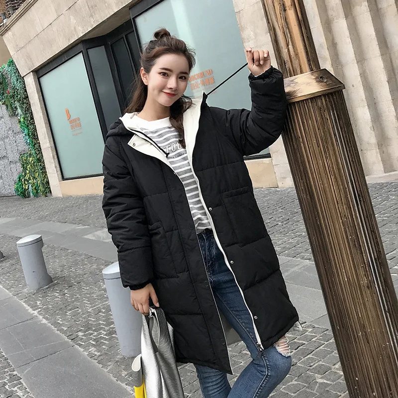 

2019 Autumn And Winter New Pattern Two-sided Clothes Down Cotton Korean Long Fund Even Hat Cotton-padded Clothes Loose Coat