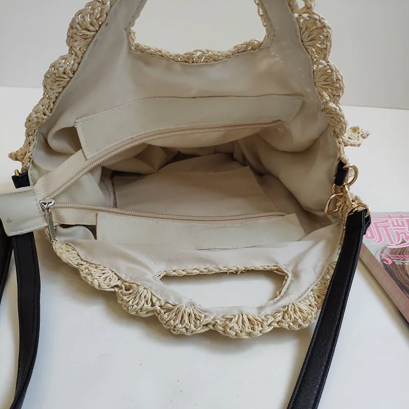

Large Capacity Hollow Out Straw Bag 2019 Round Ladies Handmade Knitting Shoulder Woven Bag Summer New Travel Beach Bag