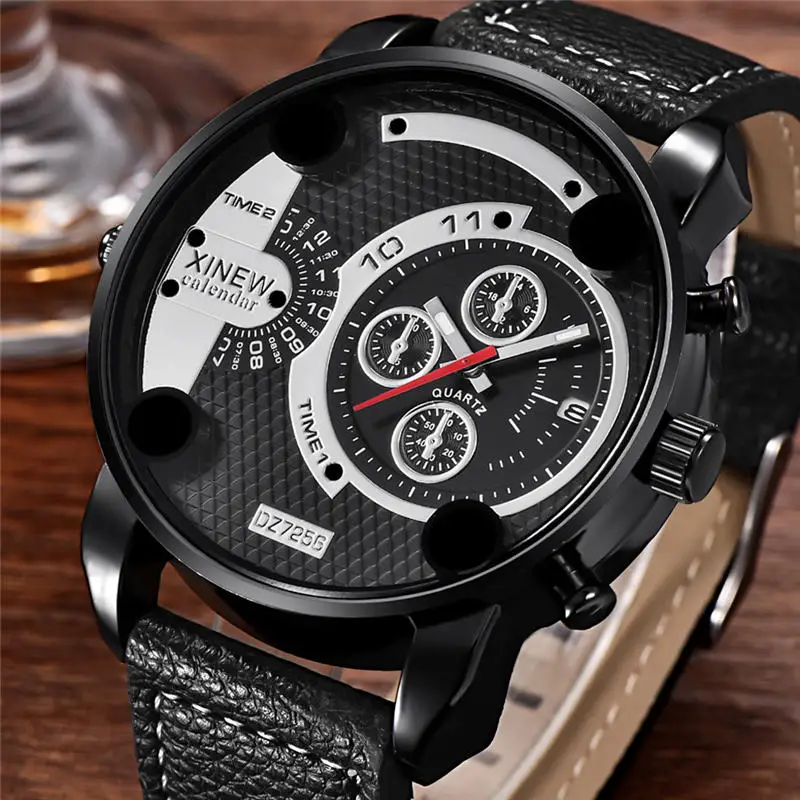 Top Brand Men Watches XINEW Fashion Disc Quartz Movement Wristwatch Leather Busiess Watch Gift Male Clock Erkek Kol Saati *A | Наручные