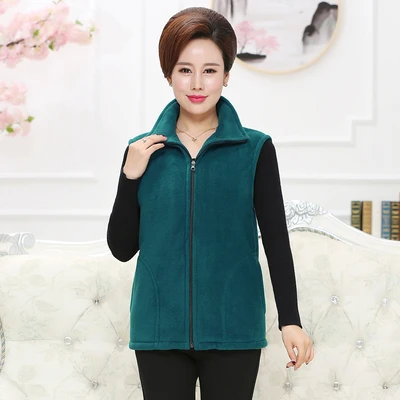 Peacock blue Для женщин среднего возраста теплый флисовый жилет куртка пальто осень зима свободный без рукавов Верхняя одежда большой размер Повседневный женский жилет 4XL - Цвет: Peacock blue