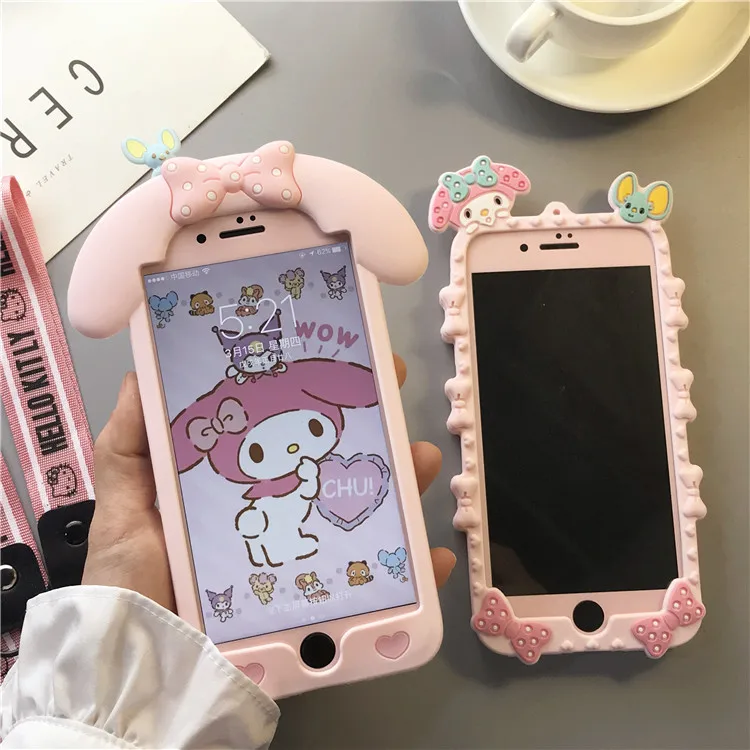 For iphone 7 7plus 3D Melody phone Cases Cover + PInk Tempered Glass Screen Protector for iPhone 8 8plus 6 6S 6sPlus straps |