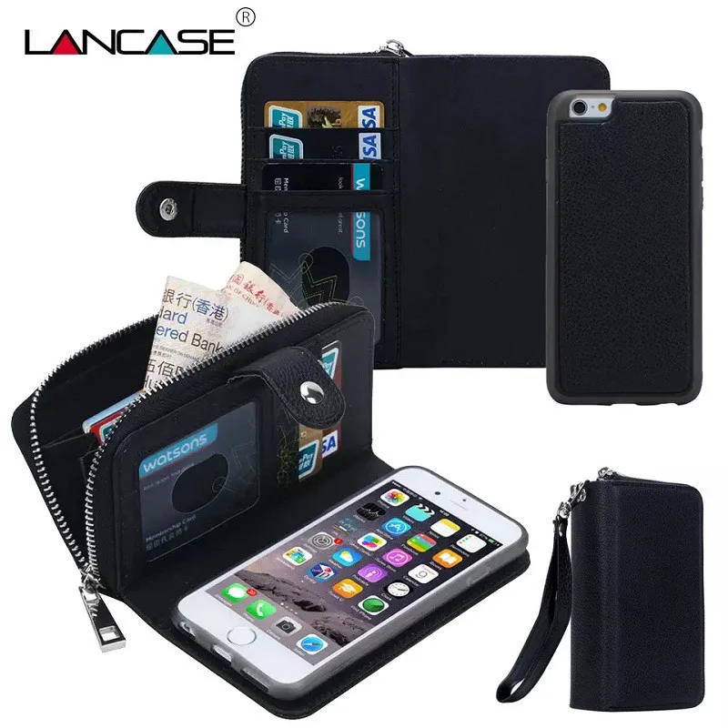 LANCASE For iPhone 6S Case Zip Multifunction Cover for 6s 6 Plus 5s 4s 7 Detachable Leather Phone Cases Coque | Мобильные телефоны
