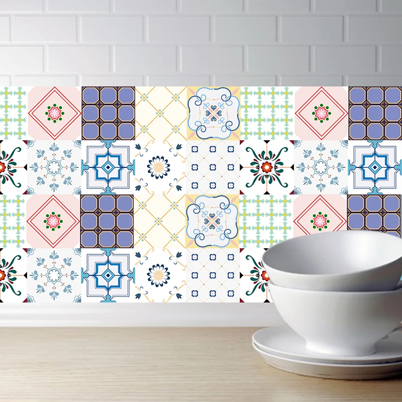 

Mediterranean Decorative Tile Sticker for Kitchen Wall Stickers Waterproof Bathroom Stickers,DIY Self Adhesive PVC Art Decor