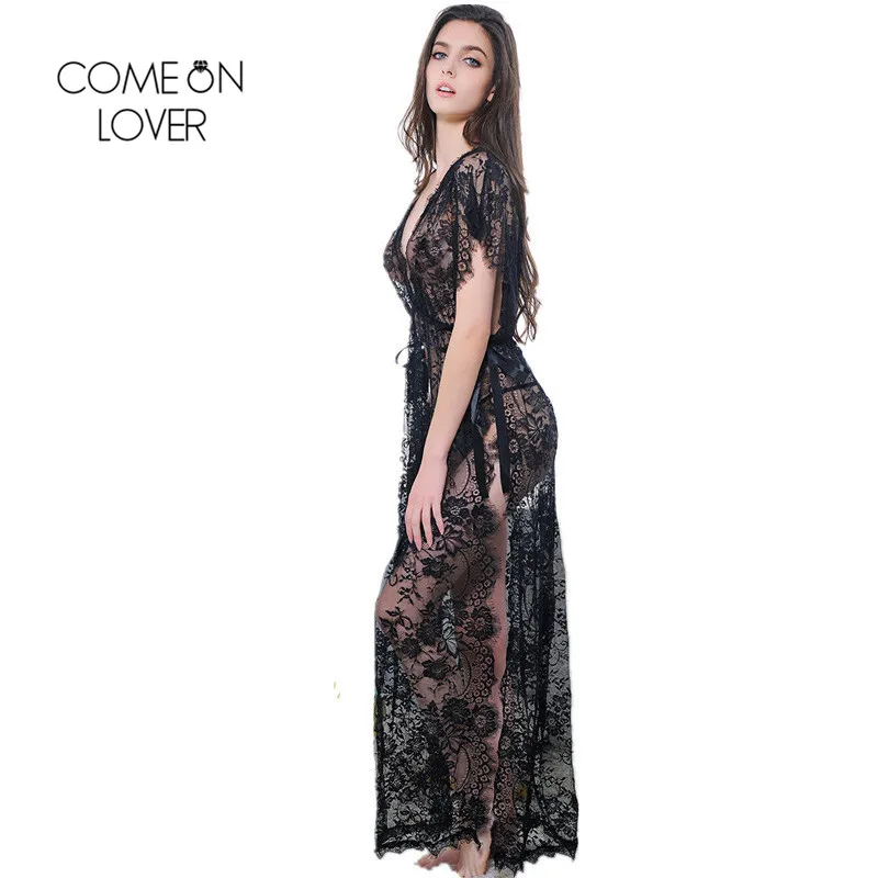 Comeonlover женские халаты с Боковым Разрезом пижамы коротким рукавом кружевное