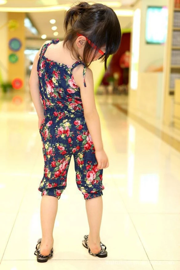 2014 New Children Jumpsuit/Girls Toddler Rompers/Short Playsuit/Kids Summer Floral Soft One-piece Clothing White&ampBlue B2 16339 | Мать и