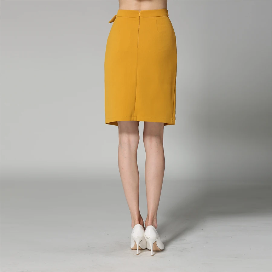 Юбка карандаш KoHuiJoo Женская черная желтая серая с большим бантом|front slit skirt|ladies pencil