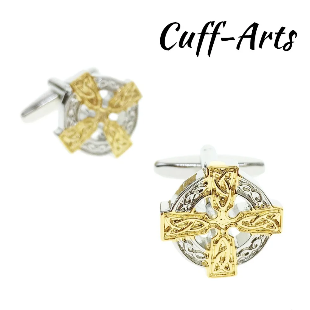 

Cuffarts Round Cross Cufflinks 2018 Gold Unique 1 Pair Men's Cuff Links Jewelry Cuff Fasten Button Cufflinks C10171