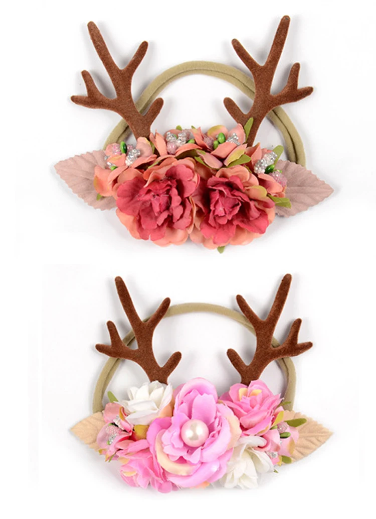 Детские повязки на голову милые рождественские олени уши цветок с