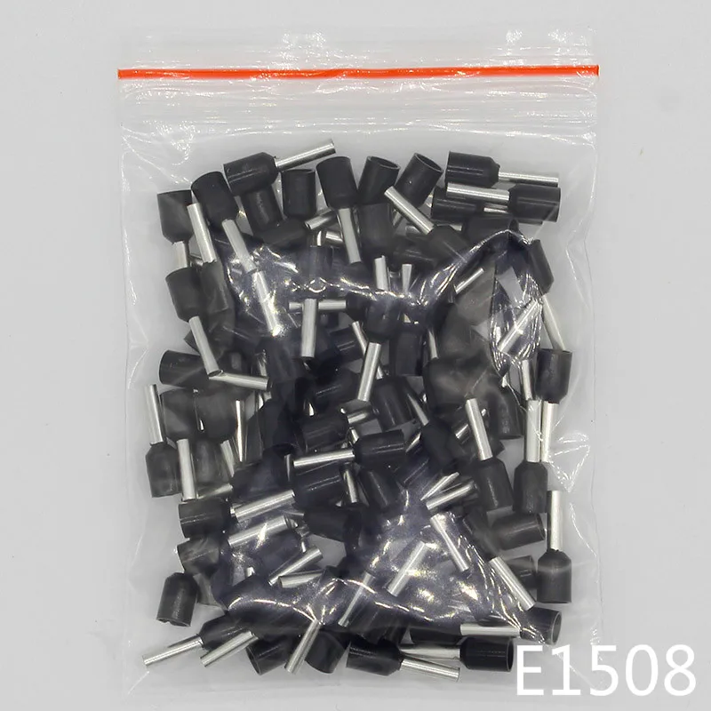 E1508 трубки Изоляционные изолированные клеммы 1.5MM2 100 шт./упак. кабель провода разъем изоляционные обжимной терминал разъем для электронных сигарет - Цвет: Black