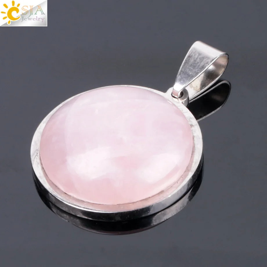Круглая Подвеска CSJA Reiki подвеска из нержавеющей стали с тигриным глазом розовым
