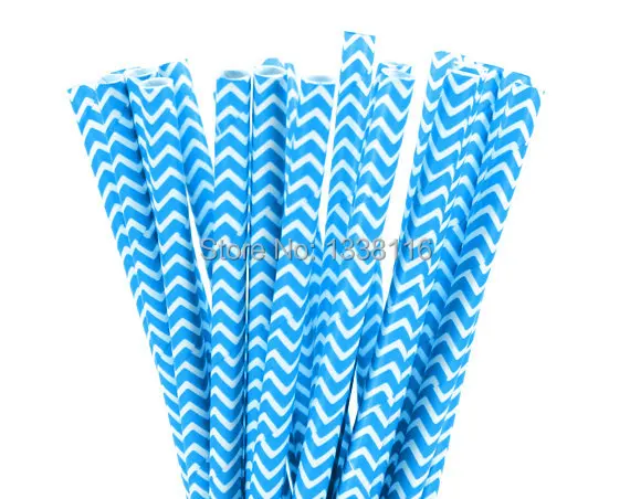 Pajitas de papel de onda azul y blanca, suministros de decoraci&oacute;n para fiesta de cumplea&ntilde;os y boda, 200 Uds.-0