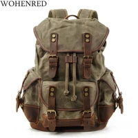 wohenred large capacity leather canvas backpacks for men school bags vintage waterproof daypack high quality laptop backpack bag