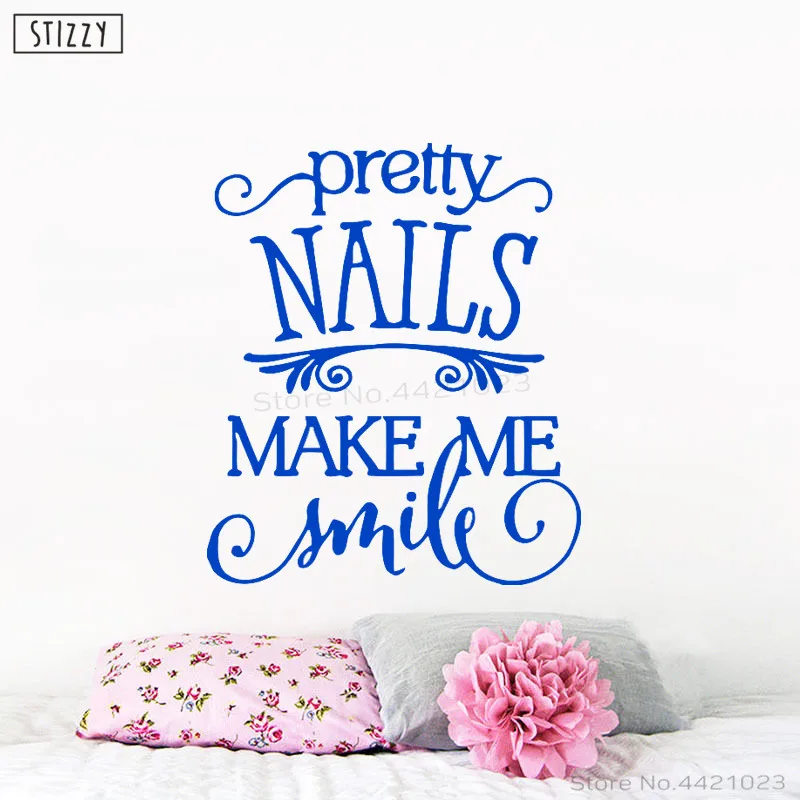 L814 Azure Blue Настенная Наклейка stizzy Girls Nail beauty Salon виниловые наклейки на стену цитаты красивые ногти Make Me Smile Window Art Фреска плакат DIY B911 - Цвет: L814 Azure Blue