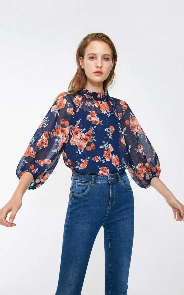 Vero Moda Новая женская печатная ткань v-образным вырезом 3/4 рукава шифоновая блузка, Топ | 318458502