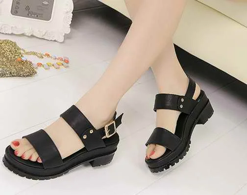buckle gladiator sandals 2016 fashion Ladie's Peep Toe Cuban Platform Chunky Thick Sole High Heel Shoe Sandals Boots eur35-40 |