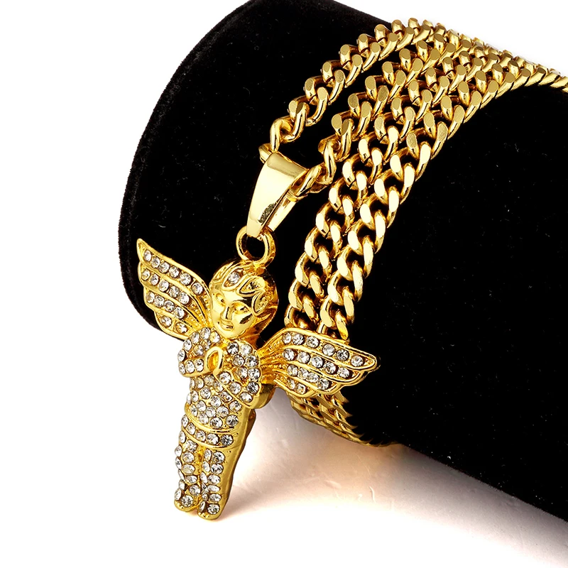 Золотое микро колье с ангелом для мужчин и женщин в стиле хип хоп Очаровательные