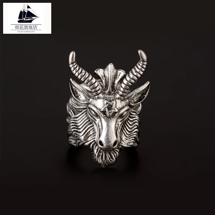 Панк мужское кольцо из сплава Baphomet с пентаграммой рога головой козы оккультные