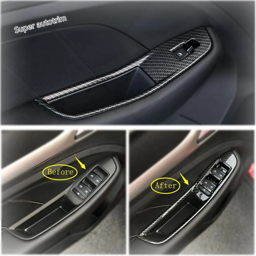 

Lapetus Inner Door Armrest Window Lift Button Panel Cover Trim 4 Pcs Matte / Carbon Fiber Style Fit For MG ZS 2018 - 2020 / ABS