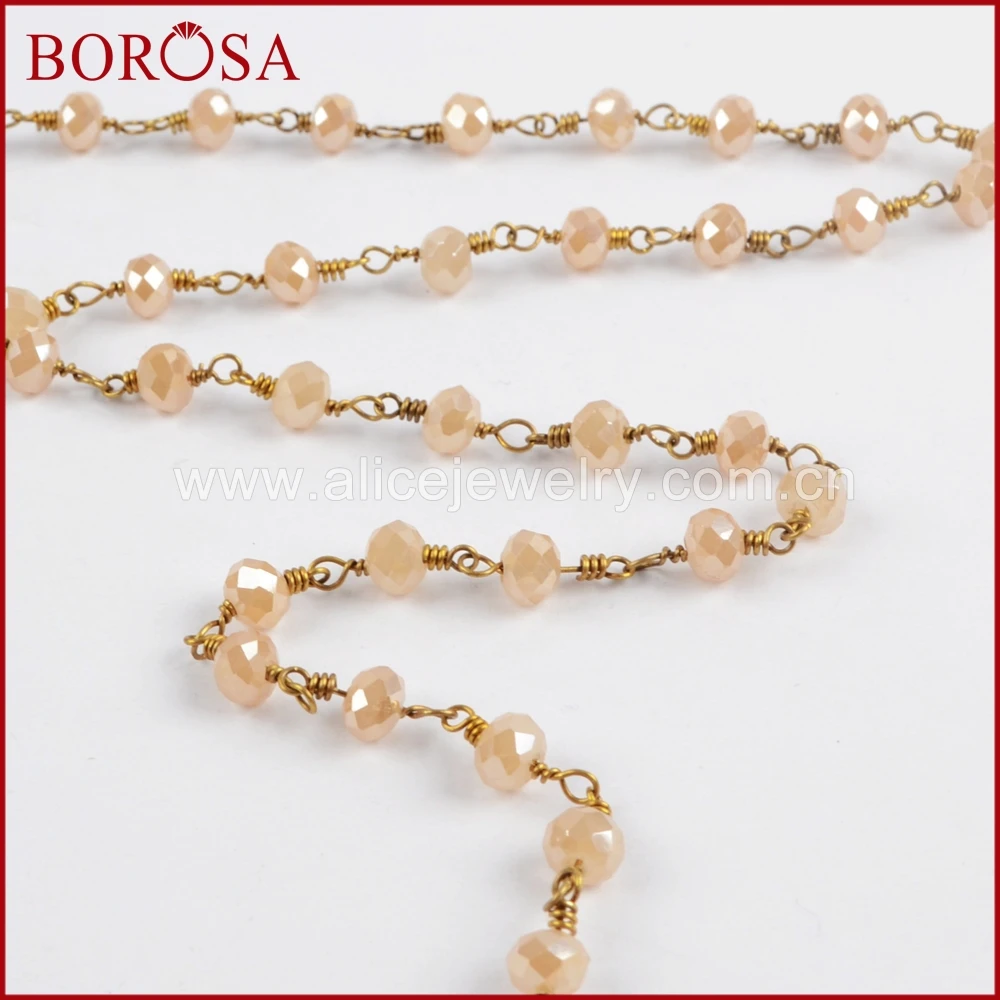 

Цепочка Из Бисера BOROSA, позолоченная цепочка 6 мм с гранеными розами и кристаллами цвета шампанского, Ювелирная фурнитура для ожерелья, JT203