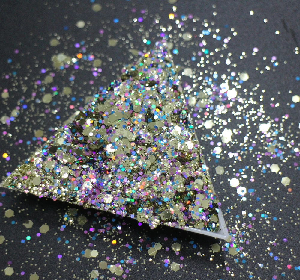 30g~500g, Mix Sizes Hexagons Shapes Sequins, Luxury Gold Colors Shining Slices 3D nail art glitters paillettes