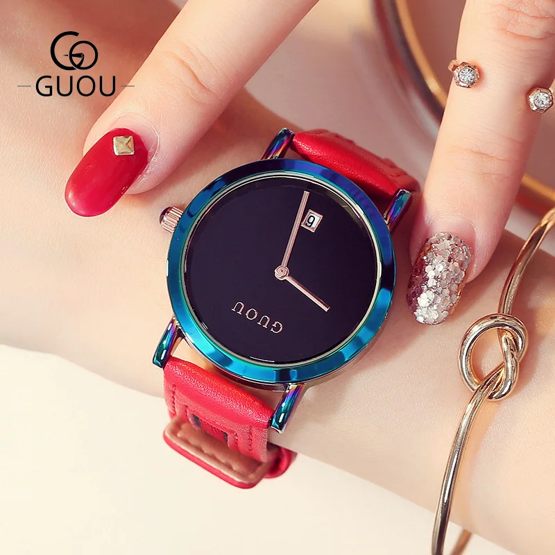 Новые женские модные спортивные Часы GUOU Reloj Mujer простые элегантные кварцевые