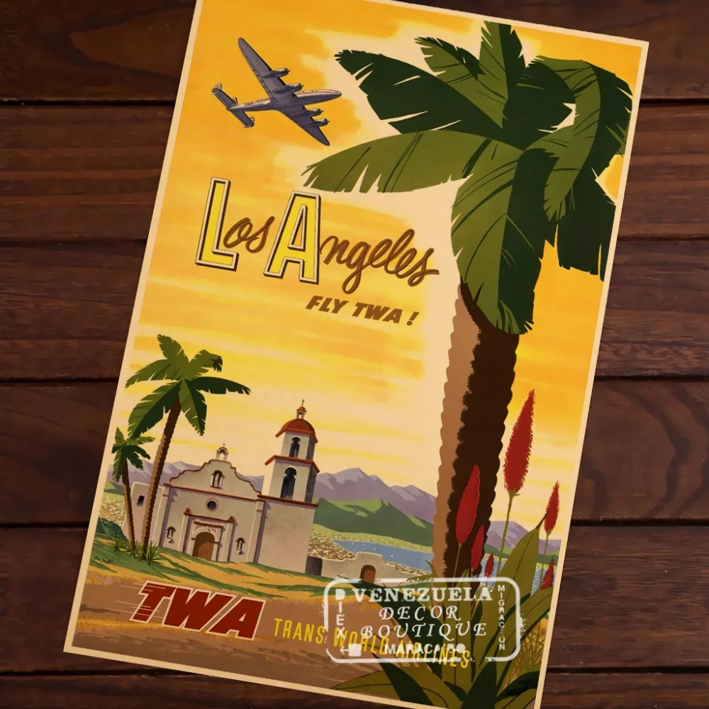 Винтажный декоративный постер Los angle TWA Trans World Airlines America Retro из крафт-бумаги