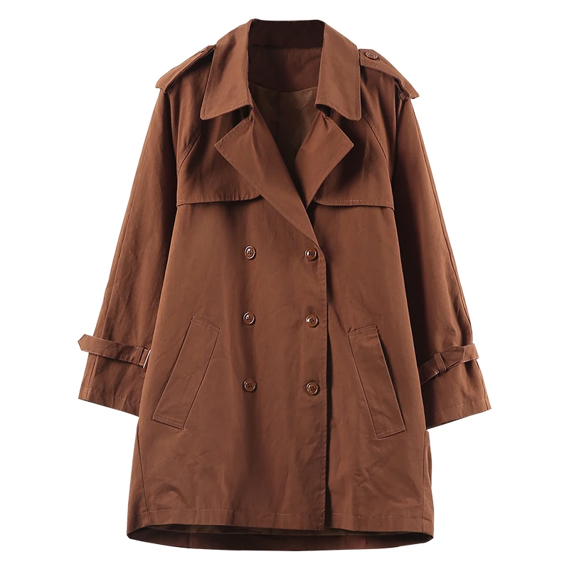 

Spring Women's Windbreaker coat 2020 Fashion Casual Lady Double Breasted Loose Overcoat Caramel Black Women's Trench Coats 3XL