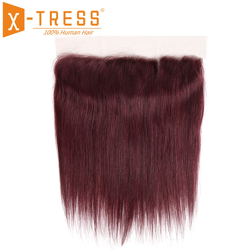 Человеческих волос 13X4 кружева ЛОБНЫЙ с детскими волосами X-TRESS 99J красного цвета прямые бразильские Non-Волосы remy закрытием кружева средняя/свободная часть