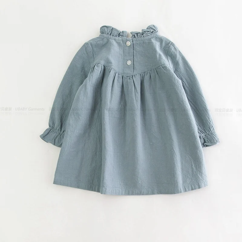 baby girl long sleeve dress children spring cotton linen vintage Loose shirt dresses quality kids blouse autumn clothes | Детская одежда