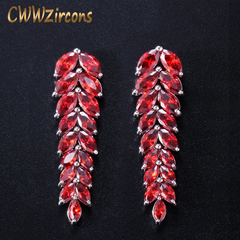 Женские вечерние нные серьги подвески с фианитом цвета белого золота|dangling earrings for